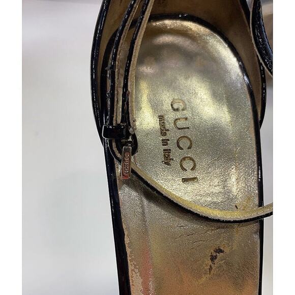 Authentic GUCCI Saddle Soft Tamponato Chocolate Brown Leather Peep Toe Sz 8 $749 - Picture 10 of 11